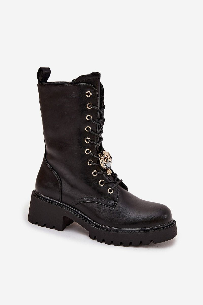 Women's Black Eco Leather Block Heel Boots - 