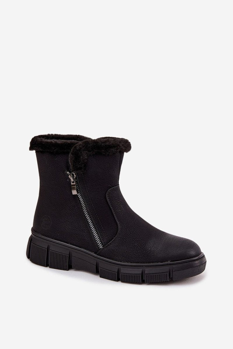 Women's Black Faux Leather Snow Boots - 