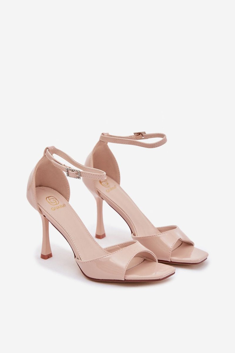 Women's Black Heel Sandals with Ankle Strap - 