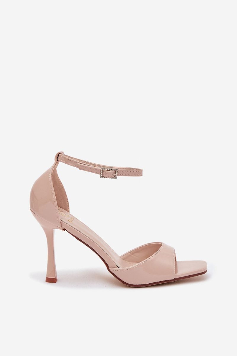 Women's Black Heel Sandals with Ankle Strap - 