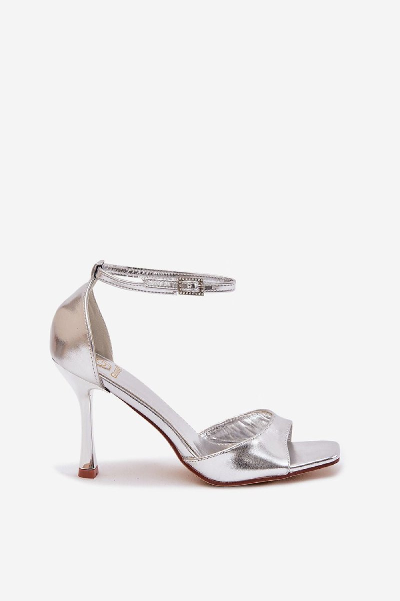 Women's Black Heel Sandals with Ankle Strap - 