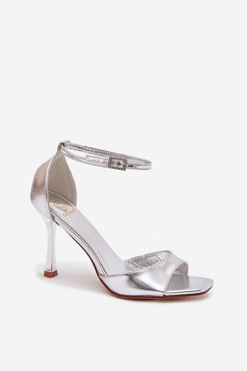 Women's Black Heel Sandals with Ankle Strap - 