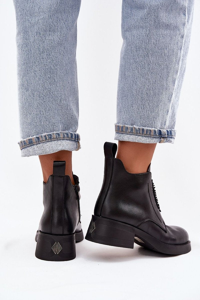 Women's Black Leather Ankle Boots - 