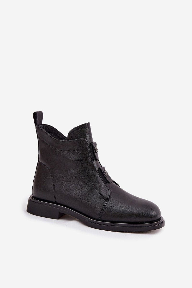 Women's Black Leather Ankle Boots - 