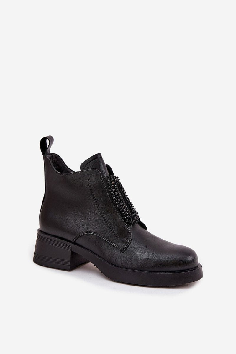 Women's Black Leather Ankle Boots - 