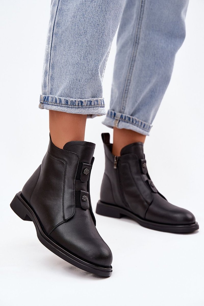 Women's Black Leather Ankle Boots - 