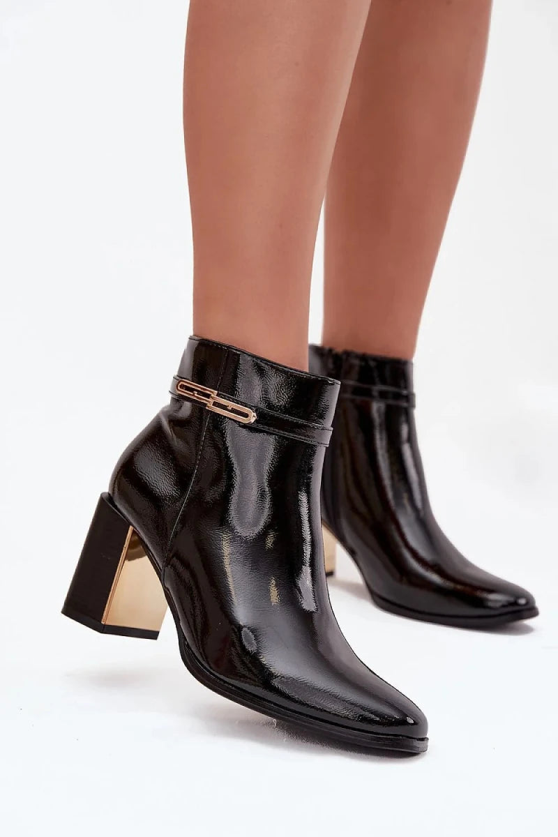 Women's Black Patent Heel Boots - 