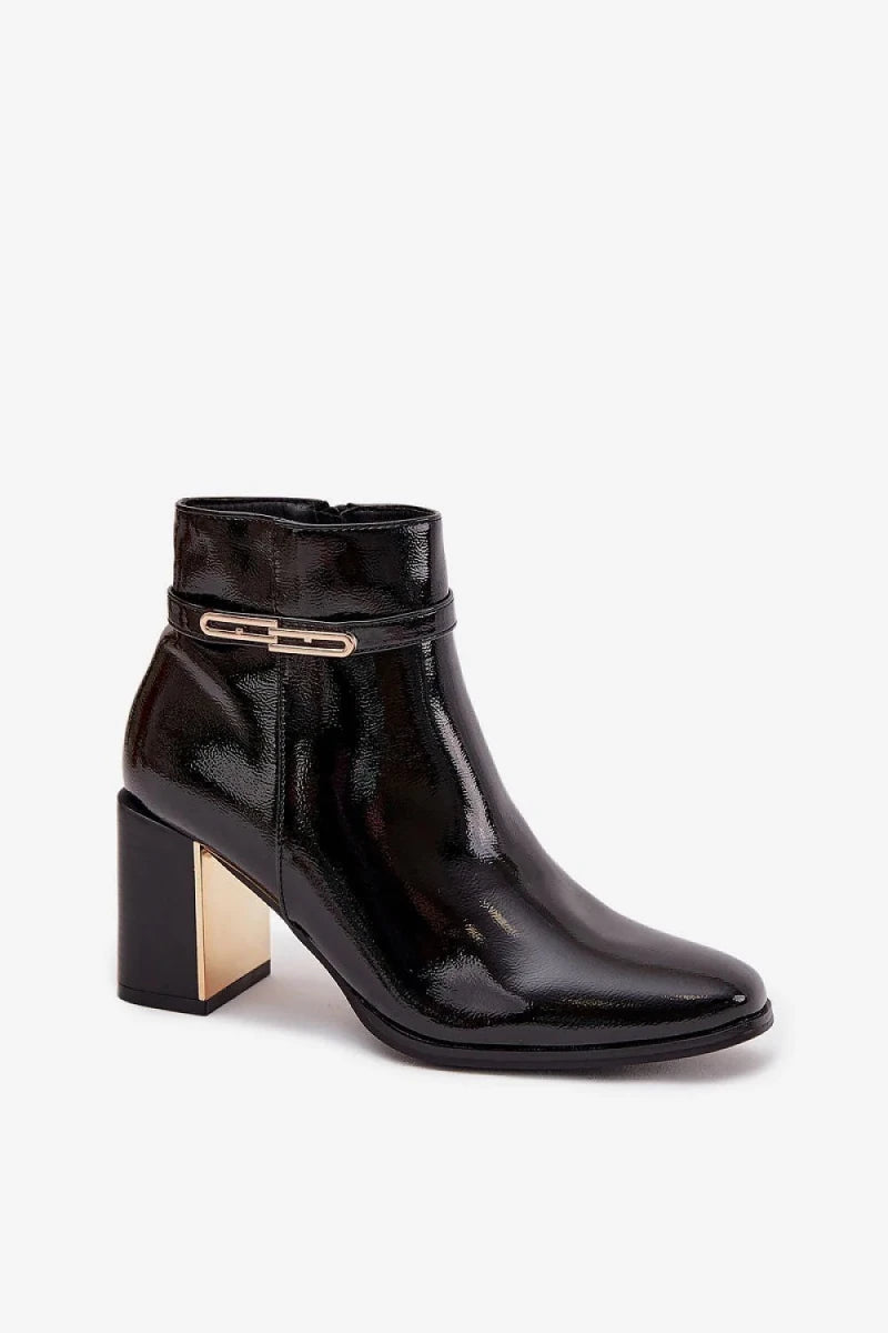 Women's Black Patent Heel Boots - 