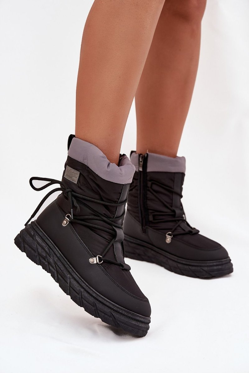 Women's Black Snow Boots with Fur - 