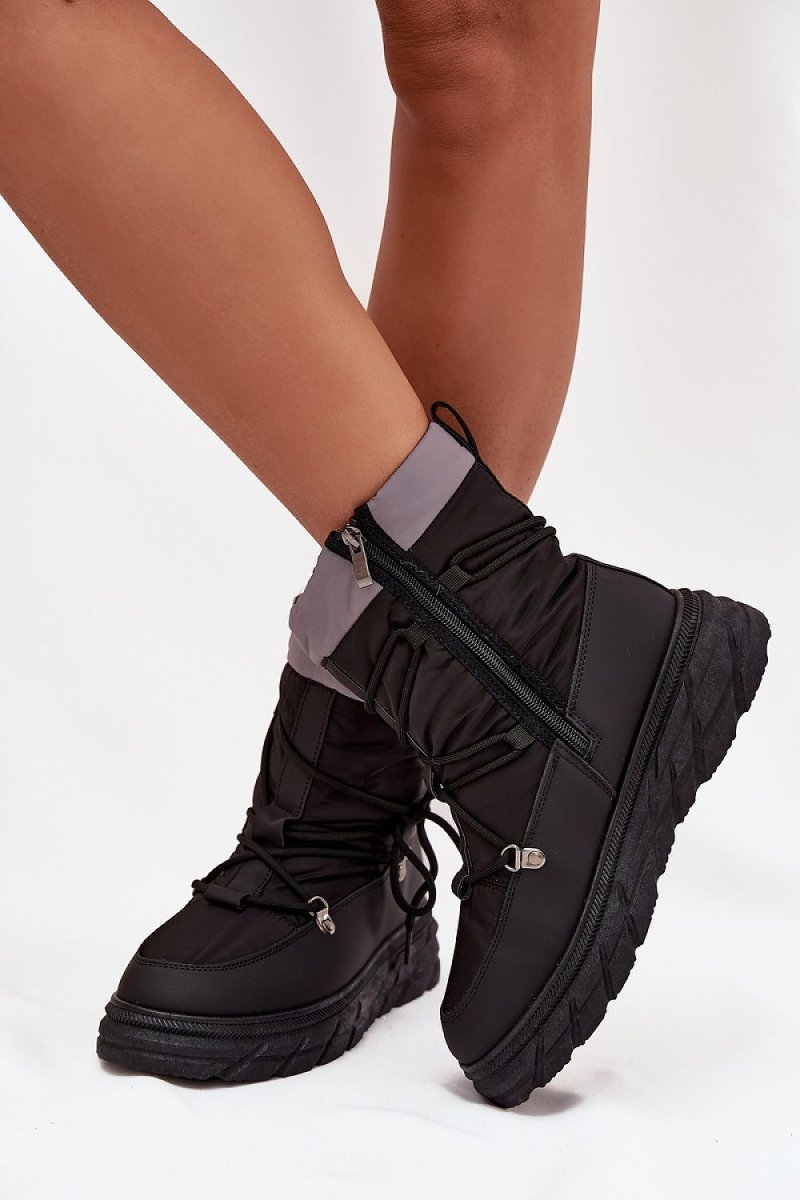 Women's Black Snow Boots with Fur - 
