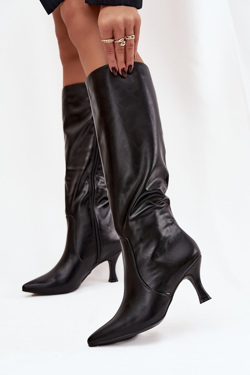 Women's Black Stiletto Heel Boots - 