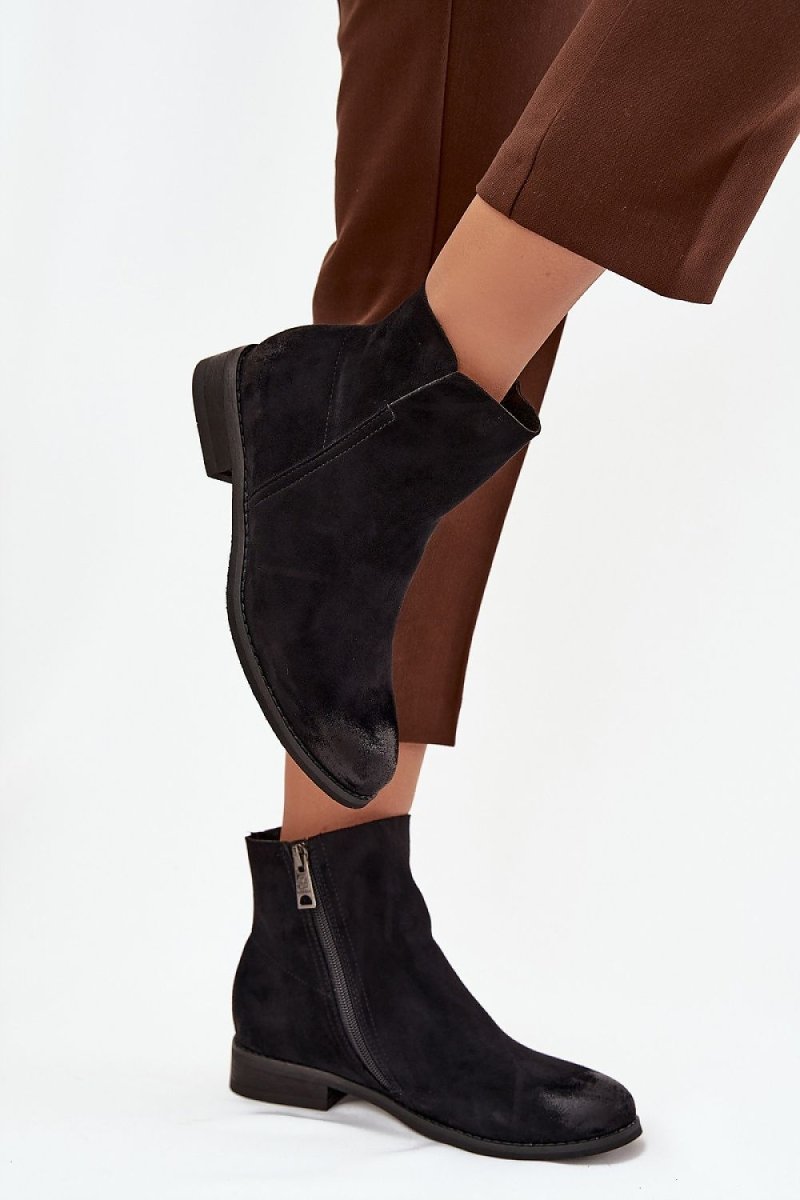 Women's Black Suede Ankle Boots - 