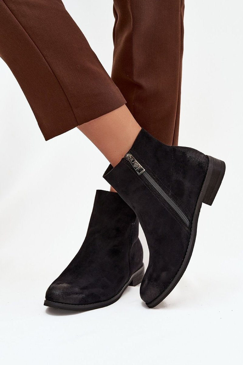 Women's Black Suede Ankle Boots - 