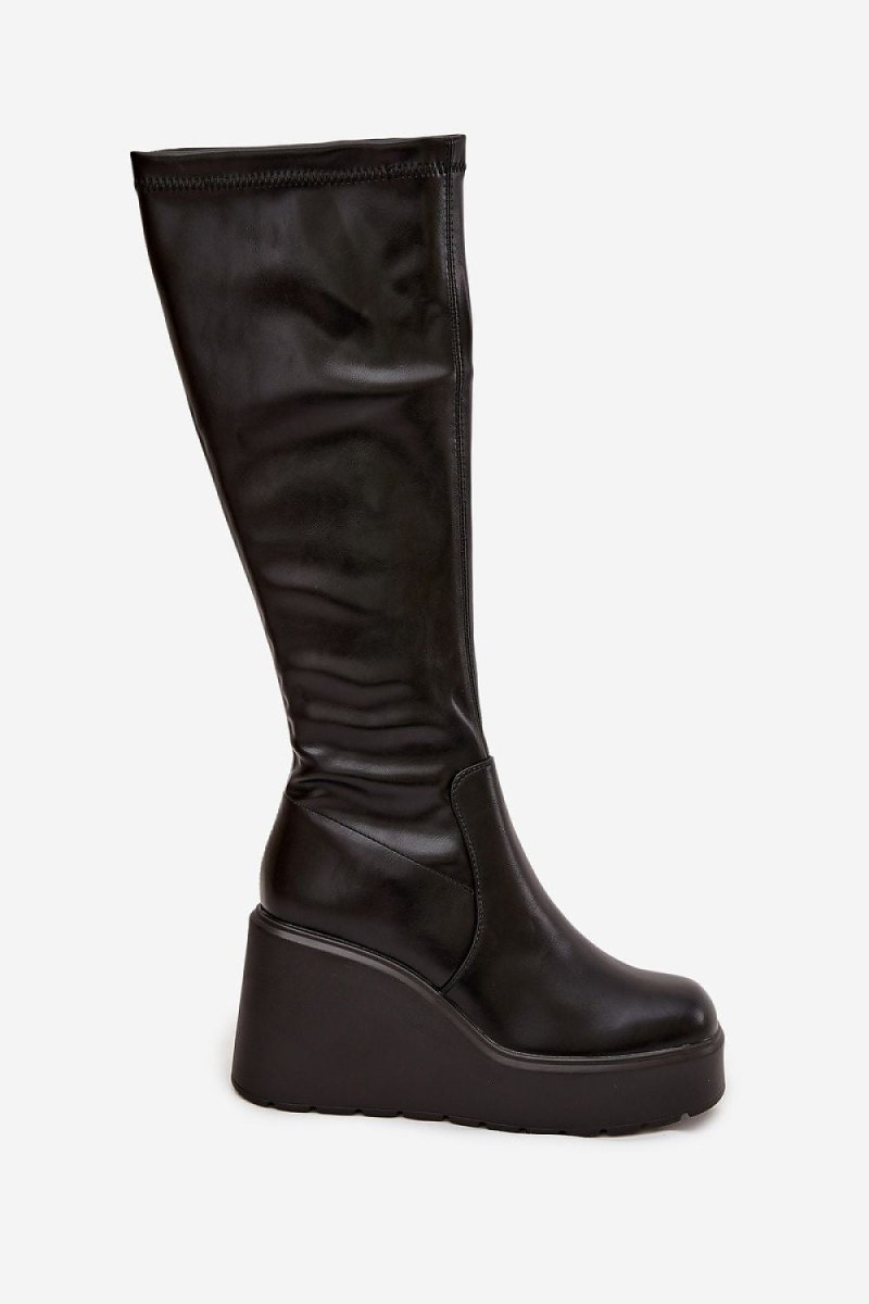 Women's Black Wedge Boots - 