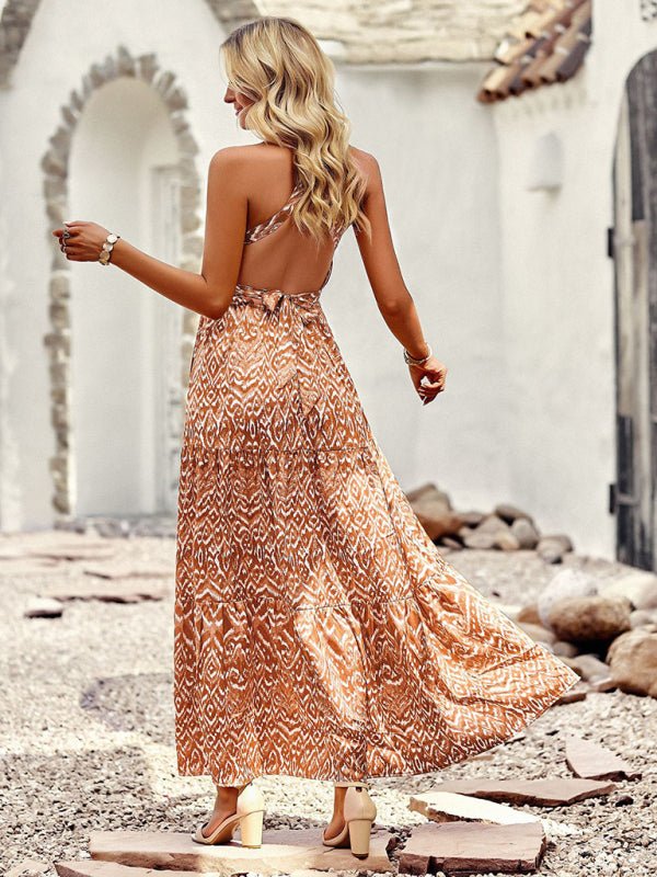 Women's Bohemian Halter Neck Waist Design Pattern Casual Holiday Dress - Formal Dress