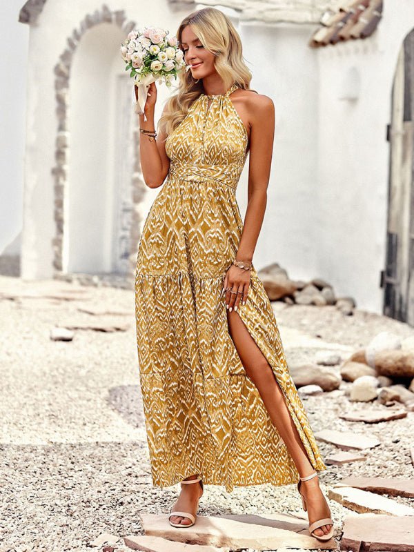 Women's Bohemian Halter Neck Waist Design Pattern Casual Holiday Dress - Formal Dress