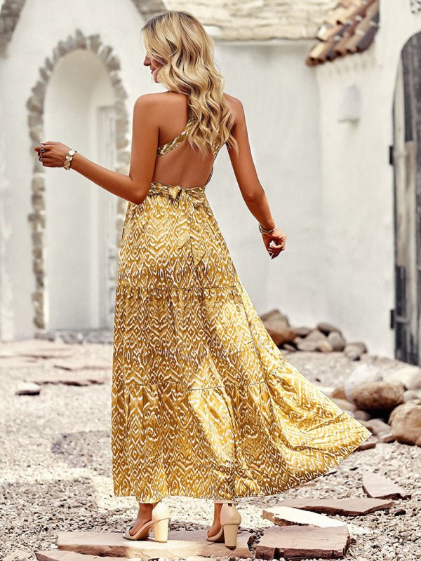 Women's Bohemian Halter Neck Waist Design Pattern Casual Holiday Dress - Formal Dress