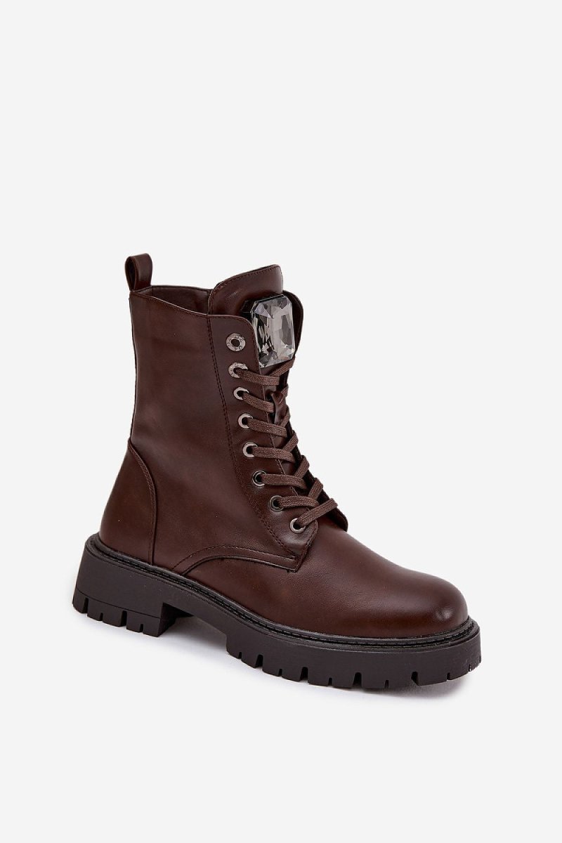 Women's Brown Eco Leather Worker Boots - 