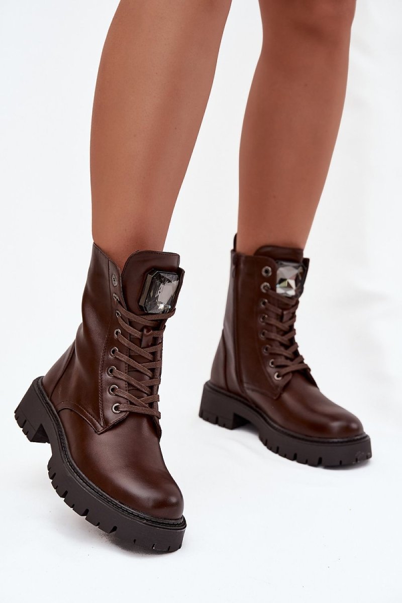 Women's Brown Eco Leather Worker Boots - 