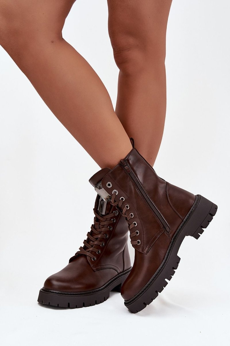 Women's Brown Eco Leather Worker Boots - 