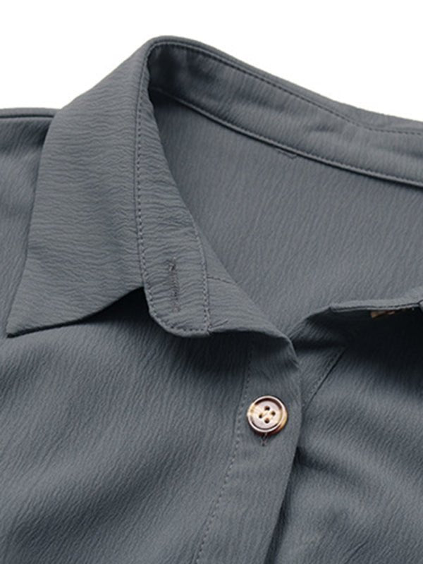 Women's Button Long Sleeve Solid Color Shirt Dress - Casual Dress
