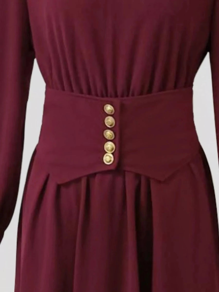Women's Buttoned Pleated Midi Dress - 