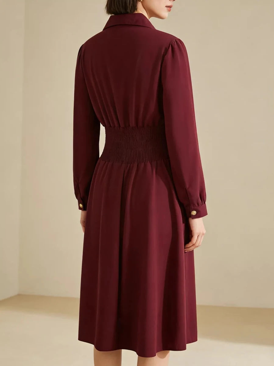 Women's Buttoned Pleated Midi Dress - 