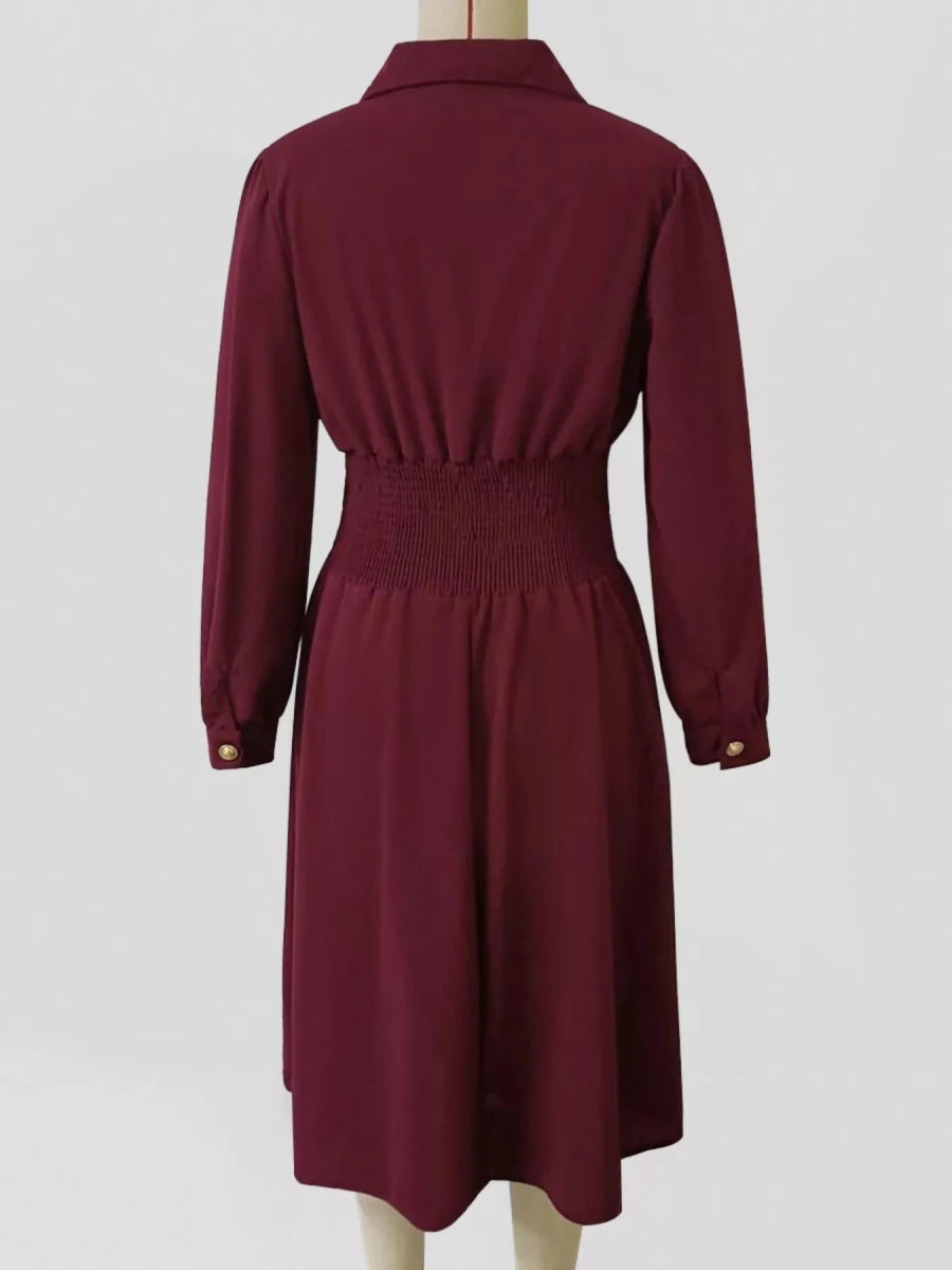 Women's Buttoned Pleated Midi Dress - 