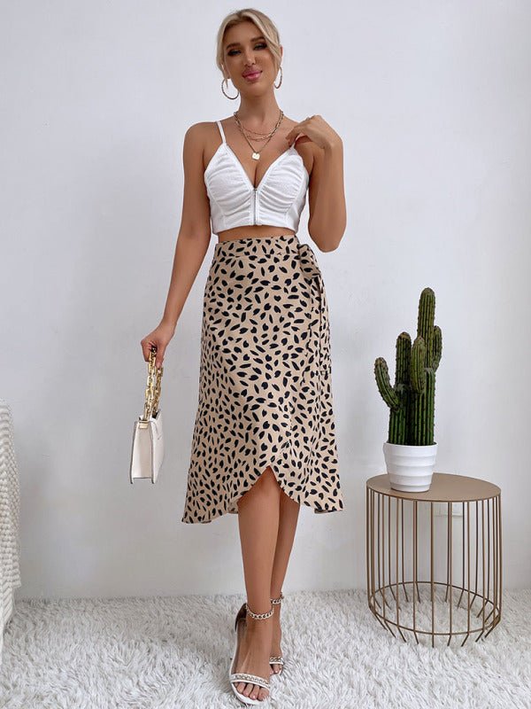 Women's casual all - match temperament polka dot print slit skirt - Bottoms