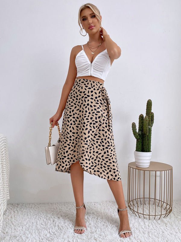 Women's casual all - match temperament polka dot print slit skirt - Bottoms