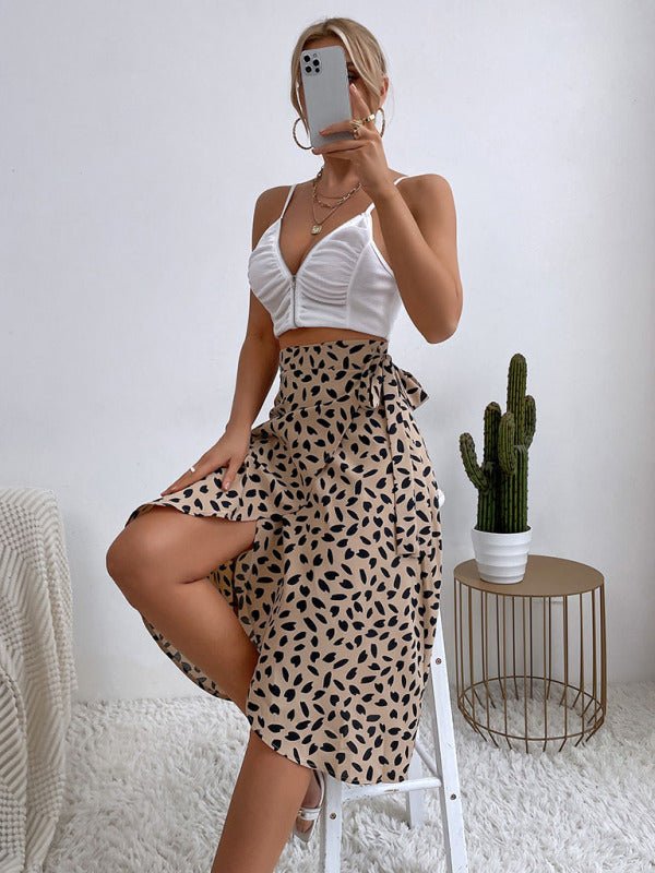 Women's casual all - match temperament polka dot print slit skirt - Bottoms