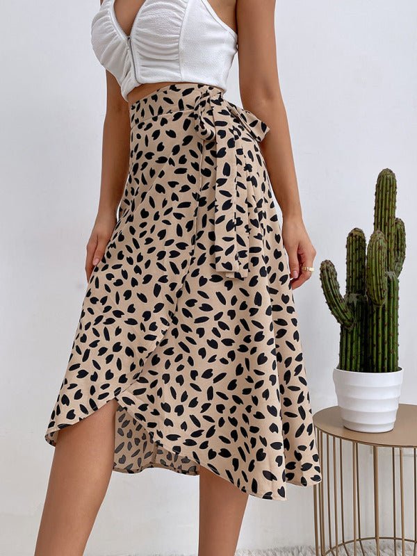 Women's casual all - match temperament polka dot print slit skirt - Bottoms