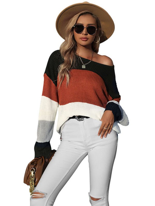 Women's Casual Long Sleeve Mid Length Contrast Sweater - Outerwear