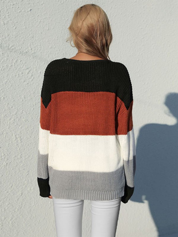 Women's Casual Long Sleeve Mid Length Contrast Sweater - Outerwear