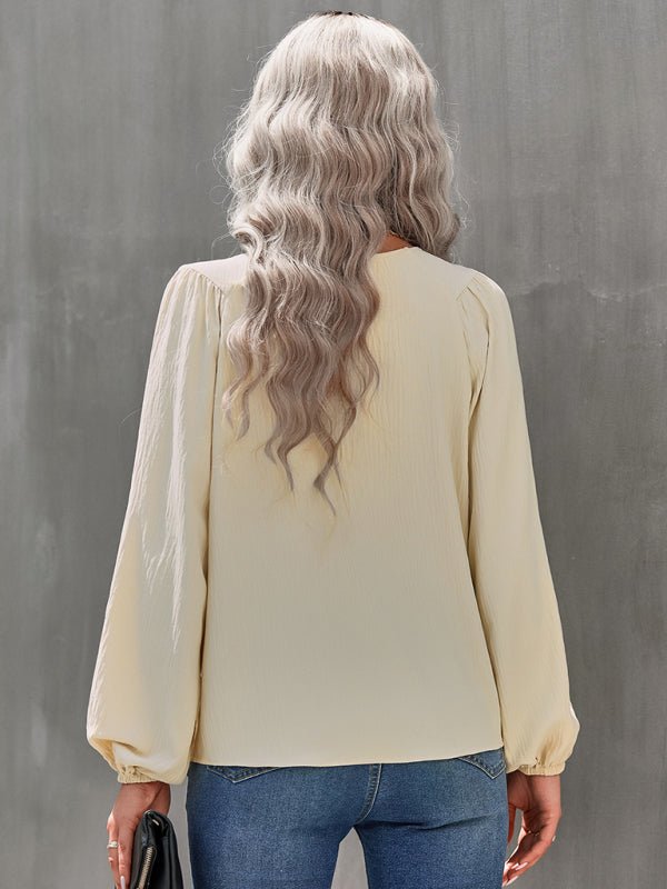 Women's casual loose round neck solid color pullover shirt - Top
