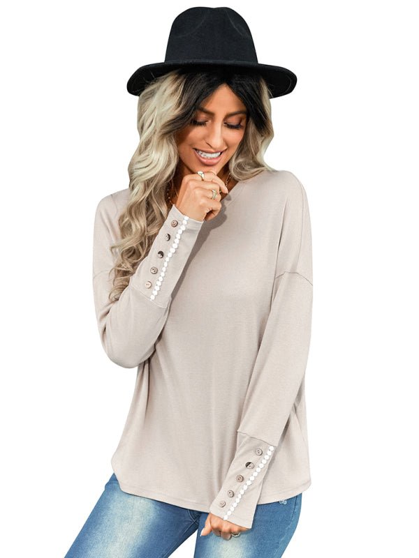 Women's casual loose T-shirt solid top - Top