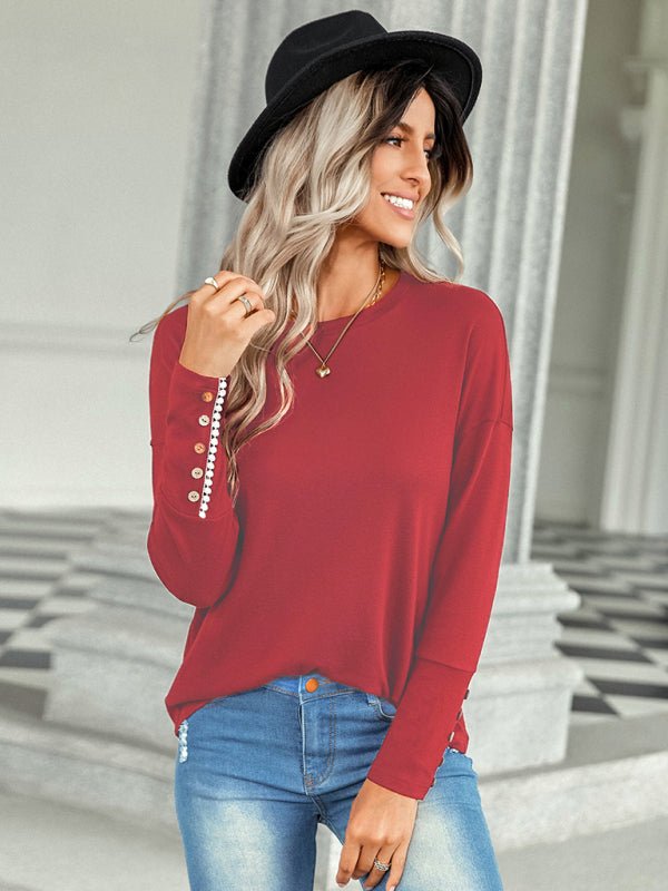 Women's casual loose T-shirt solid top - Top