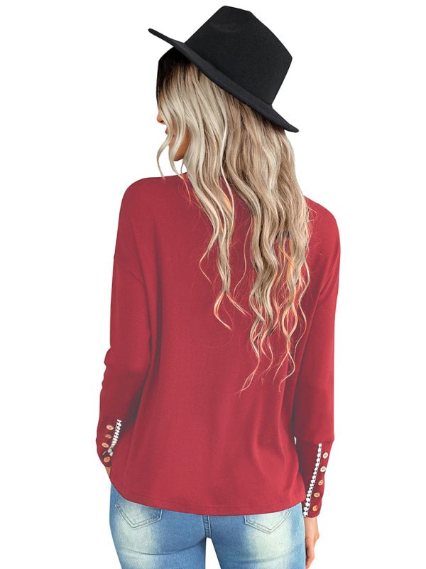 Women's casual loose T-shirt solid top - Top