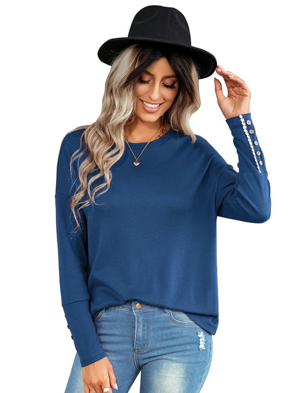 Women's casual loose T-shirt solid top - Top