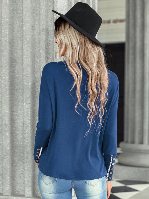 Women's casual loose T-shirt solid top - Top