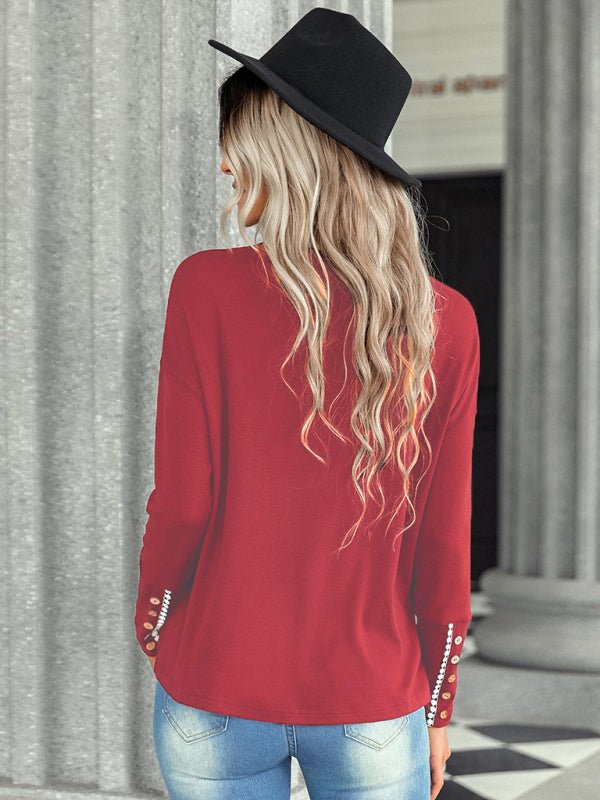 Women's casual loose T-shirt solid top - Top