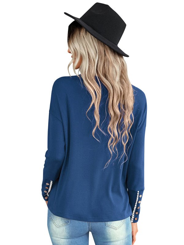 Women's casual loose T-shirt solid top - Top