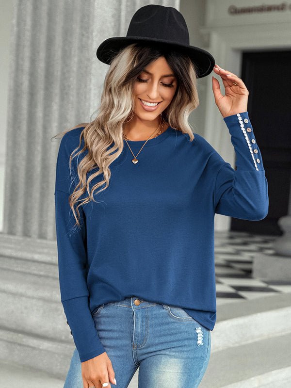 Women's casual loose T-shirt solid top - Top