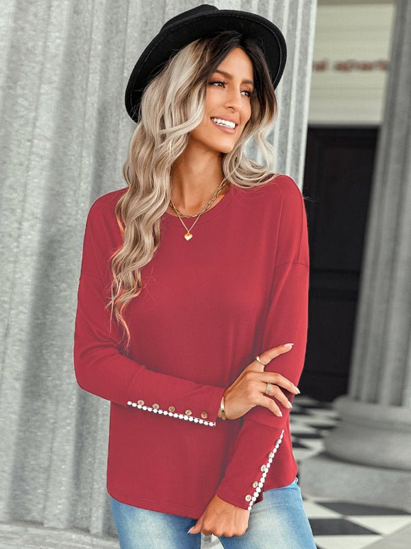 Women's casual loose T-shirt solid top - Top