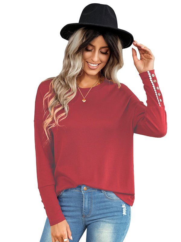 Women's casual loose T-shirt solid top - Top