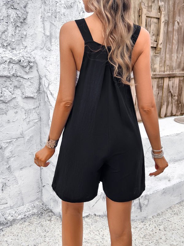 Women's casual solid color bib shorts - Short Suit