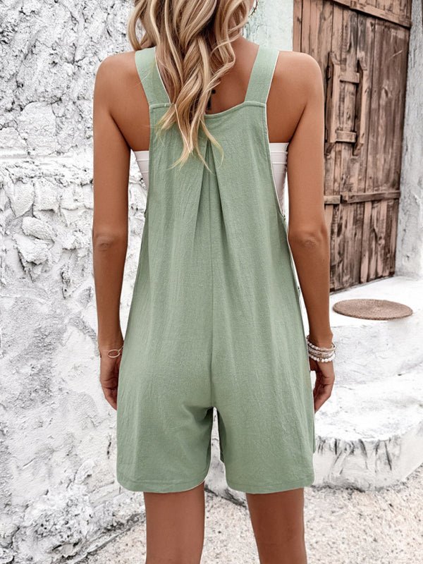 Women's casual solid color bib shorts - Short Suit
