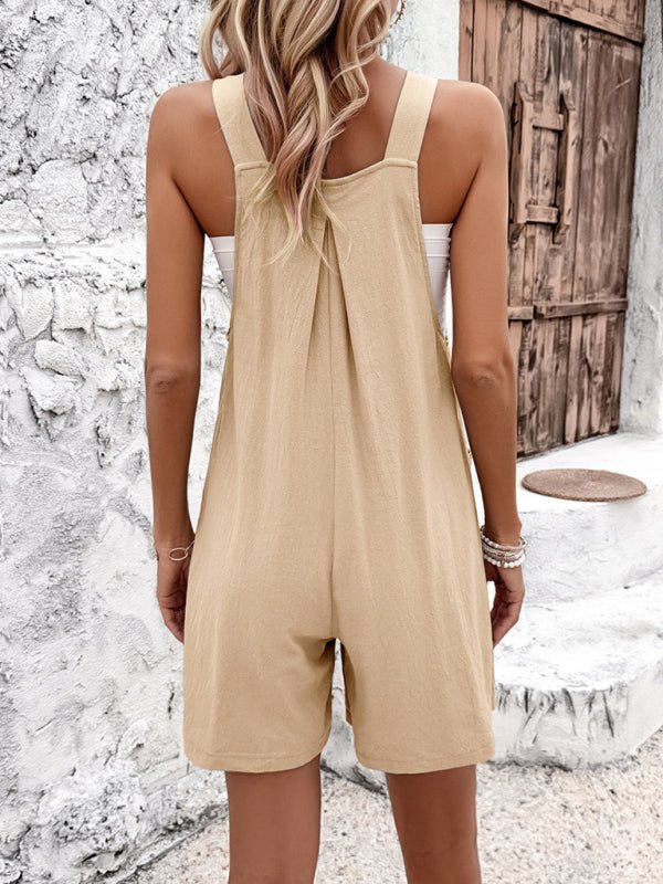 Women's casual solid color bib shorts - Short Suit