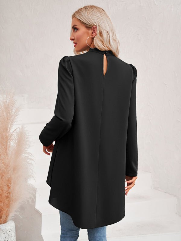 Women's Casual Solid Color Half Turtleneck Long Sleeves Fake Two Piece Shirt - Top