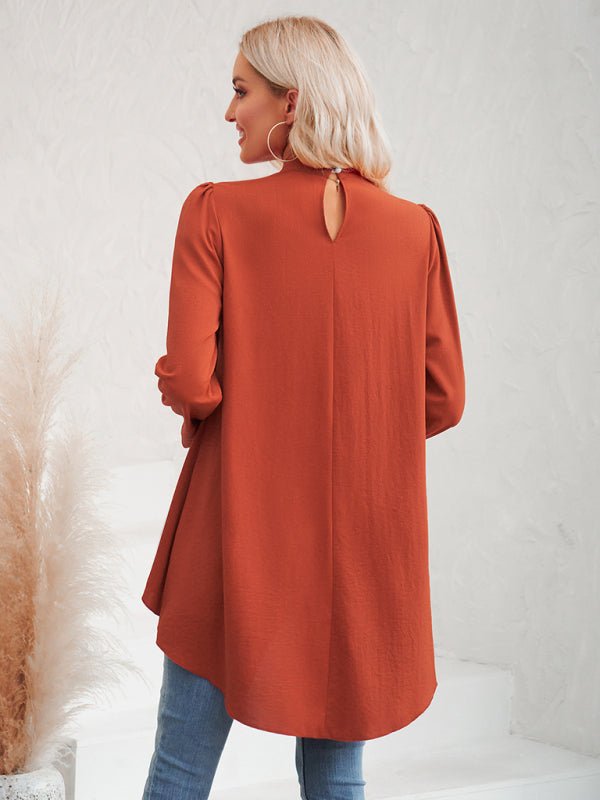 Women's Casual Solid Color Half Turtleneck Long Sleeves Fake Two Piece Shirt - Top
